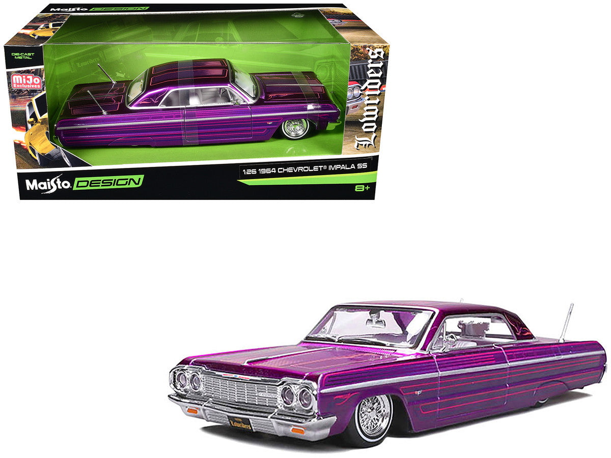 1964 Chevrolet Impala SS Lowrider Candy Purple with Graphics and White Interior "Lowriders" "Maisto Design" Series 1/26 Diecast Model Car by Maisto-4