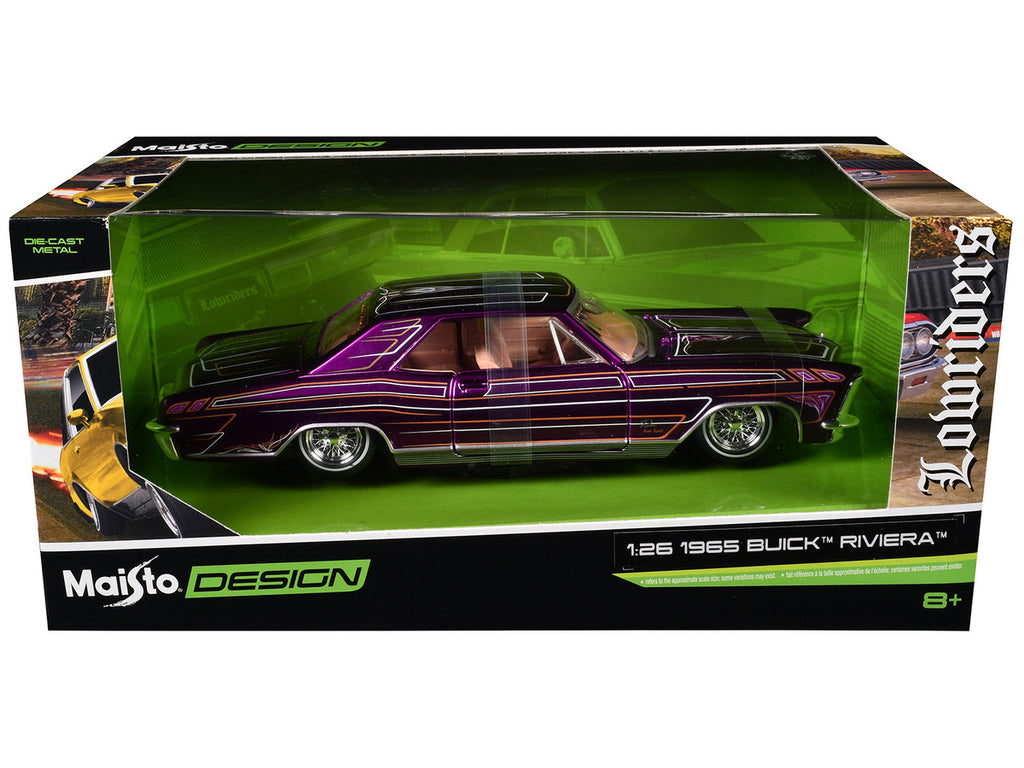 1965 Buick Riviera Lowrider Purple Metallic with Graphics "Lowriders" Series 1/26 Diecast Model Car by Maisto-2