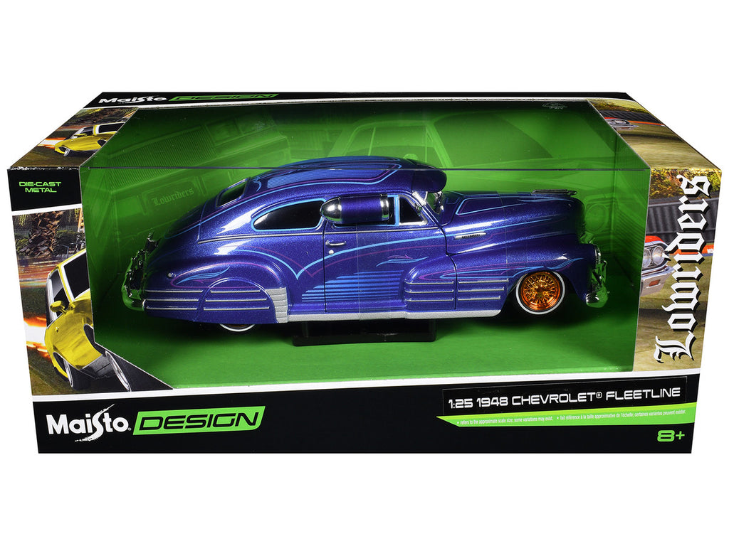 1948 Chevrolet Fleetline Lowrider Blue Metallic with Graphics "Maisto Design" Series 1/25 Diecast Model Car by Maisto-2