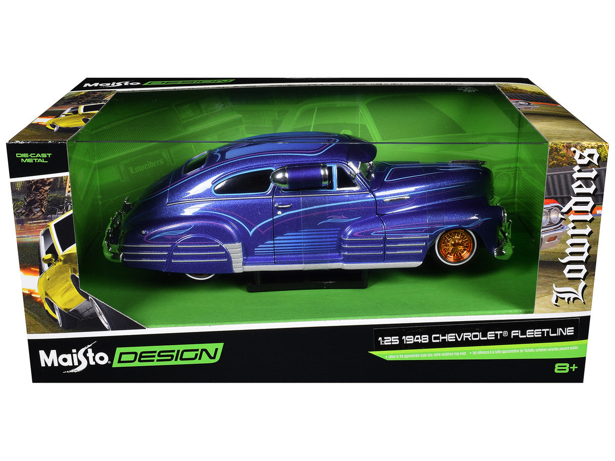 1948 Chevrolet Fleetline Lowrider Blue Metallic with Graphics "Maisto Design" Series 1/25 Diecast Model Car by Maisto-2