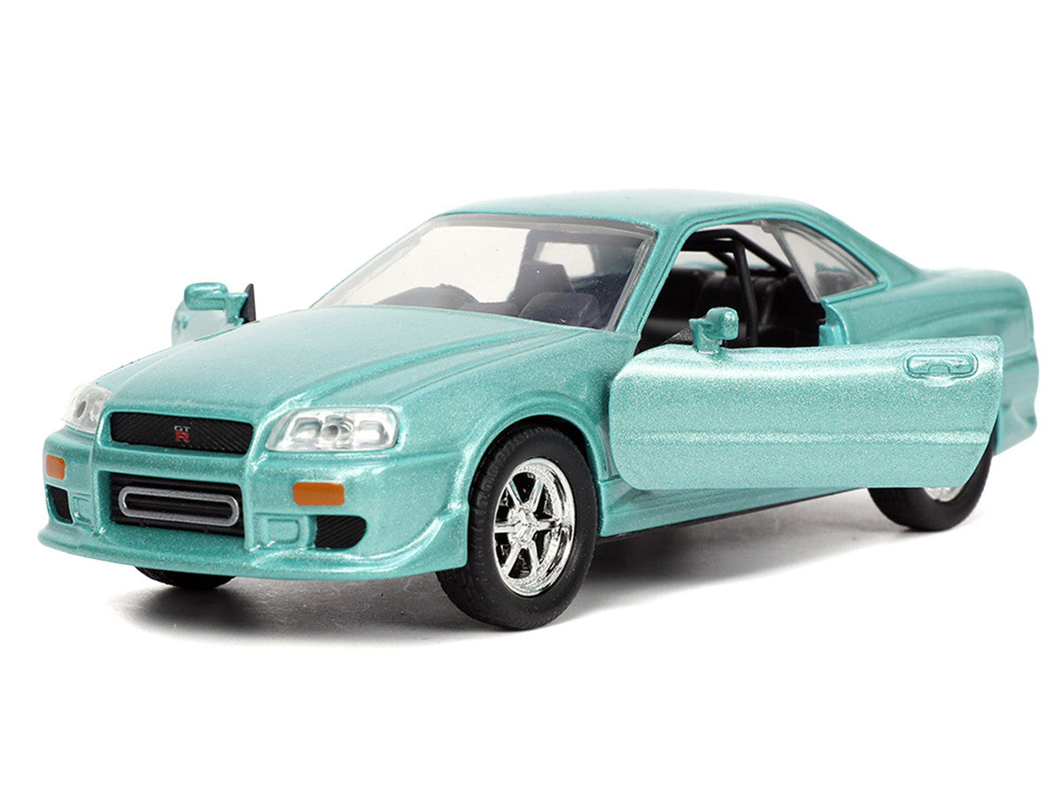 Brian's Nissan Skyline GT-R (BNR34) RHD (Right Hand Drive) Turquoise Metallic "Fast & Furious" Movie 1/32 Diecast Model Car by Jada-2