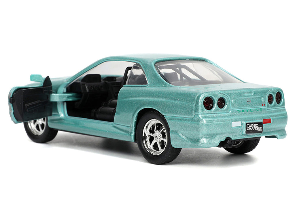 Brian's Nissan Skyline GT-R (BNR34) RHD (Right Hand Drive) Turquoise Metallic "Fast & Furious" Movie 1/32 Diecast Model Car by Jada-3