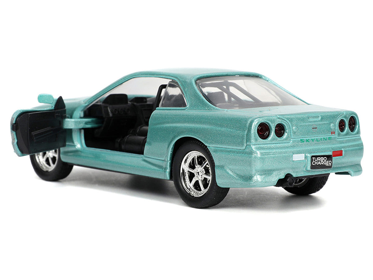 Brian's Nissan Skyline GT-R (BNR34) RHD (Right Hand Drive) Turquoise Metallic "Fast & Furious" Movie 1/32 Diecast Model Car by Jada-3
