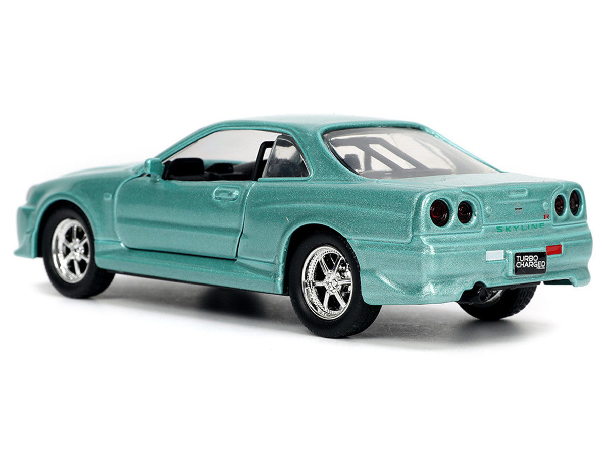 Brian's Nissan Skyline GT-R (BNR34) RHD (Right Hand Drive) Turquoise Metallic "Fast & Furious" Movie 1/32 Diecast Model Car by Jada-1