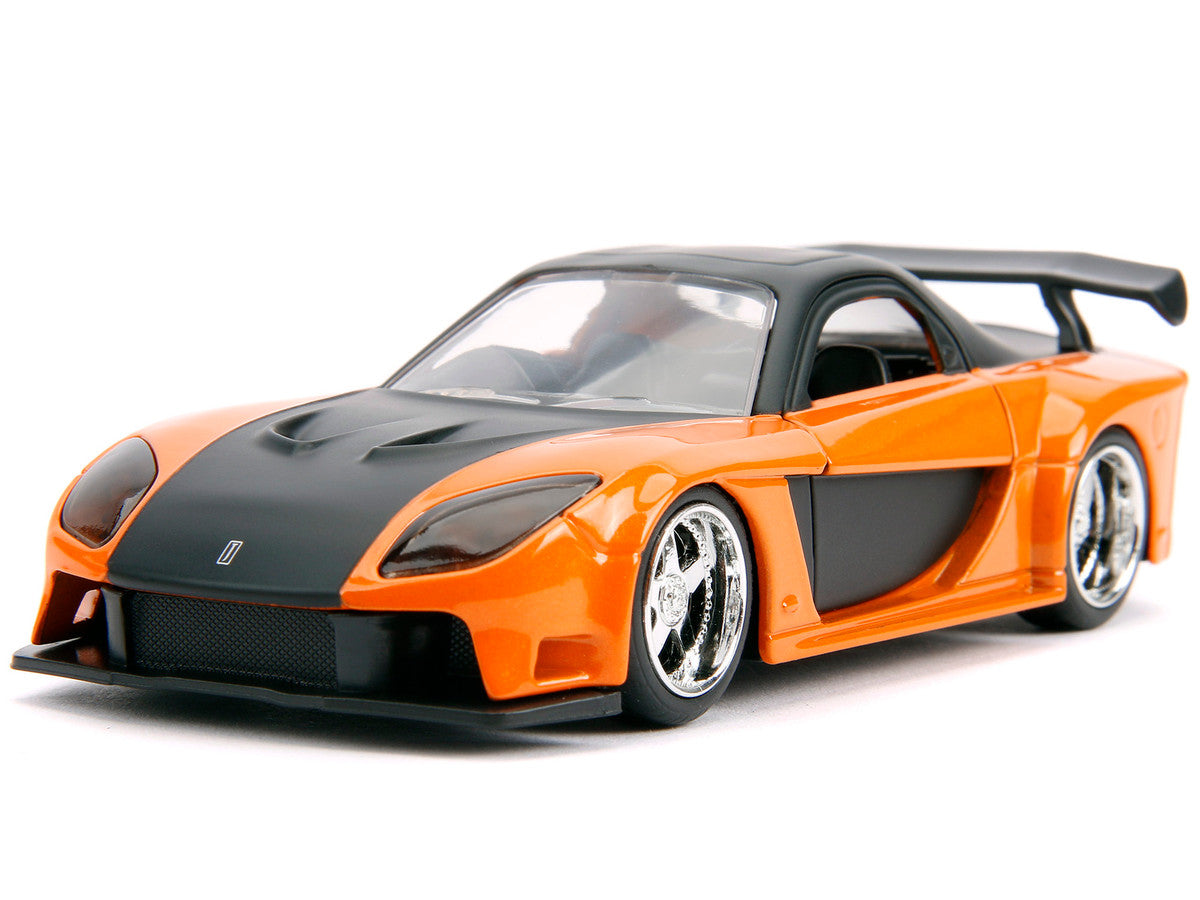 Han's Mazda RX-7 Orange Metallic and Matt Black and Toyota GR Supra Orange Metallic with Black Hood Set of 2 pieces "Fast & Furious" Series 1/32 Diecast Model Cars by Jada-1