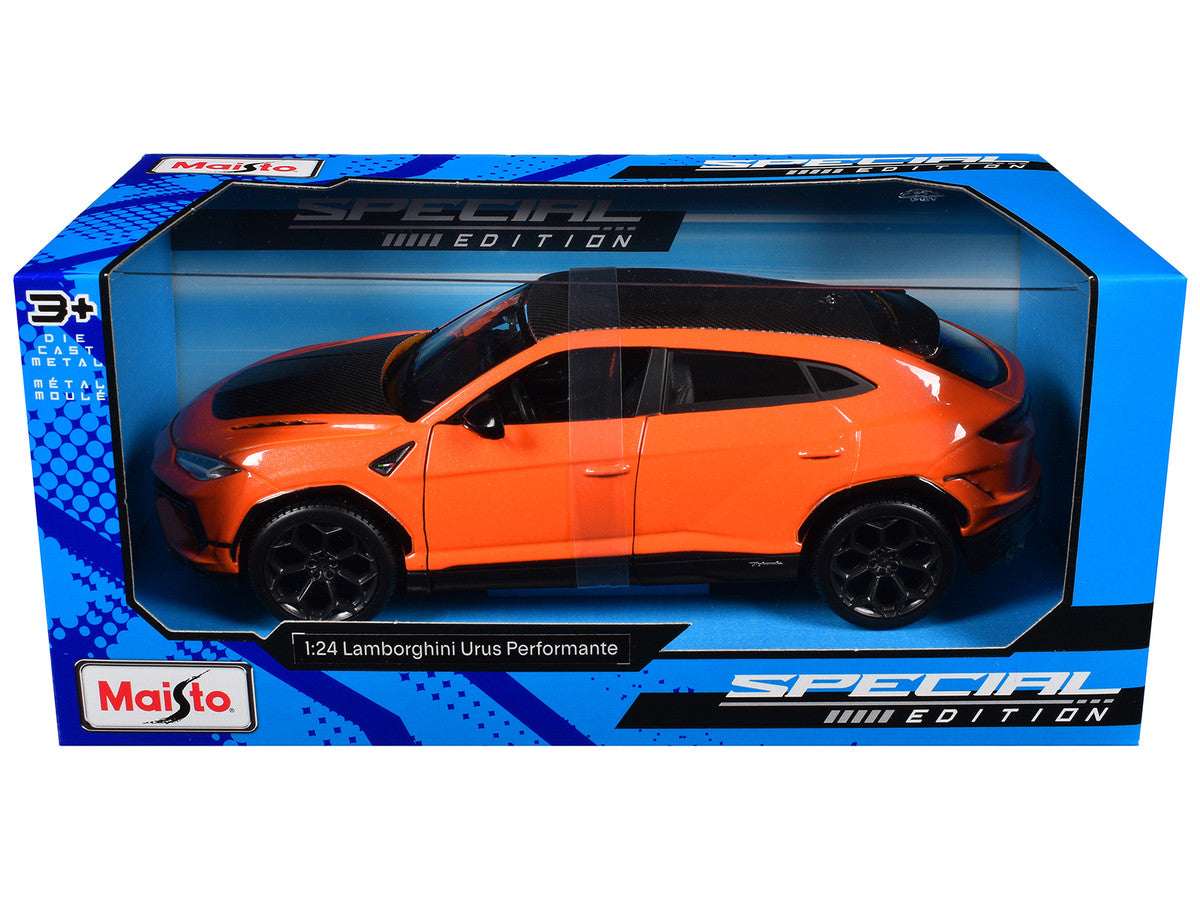 Lamborghini Urus Performante Orange Metallic with Carbon Hood and Top "Special Edition" Series 1/24 Diecast Model Car by Maisto-0