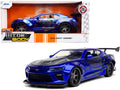 2016 Chevrolet Camaro Widebody Candy Blue with Gray Metallic Hood and American Flag Graphics "Bigtime Muscle" Series 1/24 Diecast Model Car by Jada-0