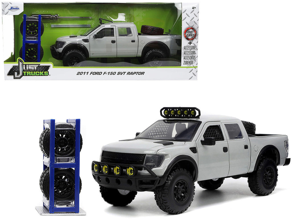 2011 Ford F-150 SVT Raptor Pickup Truck Light Gray with Extra Wheels "Just Trucks" Series 1/24 Diecast Model Car by Jada-4