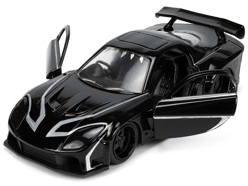 1995 Mazda RX-7 RHD (Right Hand Drive) Black and Black Panther Diecast Figure "The Avengers" "Hollywood Rides" Series 1/32 Diecast Model Car by Jada-1