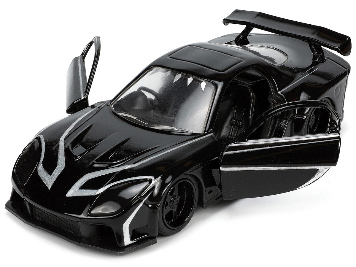 1995 Mazda RX-7 RHD (Right Hand Drive) Black and Black Panther Diecast Figure "The Avengers" "Hollywood Rides" Series 1/32 Diecast Model Car by Jada-1