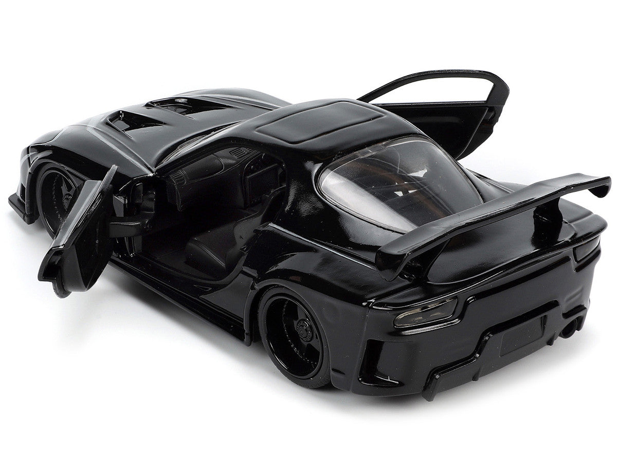1995 Mazda RX-7 RHD (Right Hand Drive) Black and Black Panther Diecast Figure "The Avengers" "Hollywood Rides" Series 1/32 Diecast Model Car by Jada-2