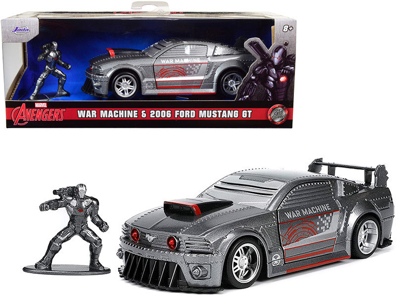 2006 Ford Mustang GT Gray Metallic and War Machine Diecast Figurine "Avengers" "Marvel" Series "Hollywood Rides" Series 1/32 Diecast Model Car by Jada-0