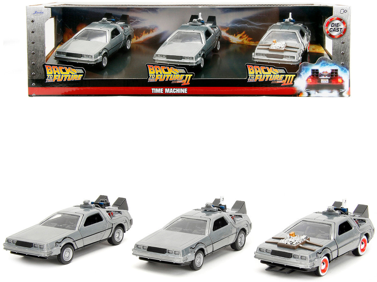 "Back to the Future" Delorean Set of 3 pieces "Hollywood Rides" Series 1/32 Diecast Model Car by Jada-0