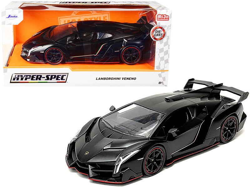 Lamborghini Veneno Matt Black "Hyper-Spec" Series 1/24 Diecast Model Car by Jada-0