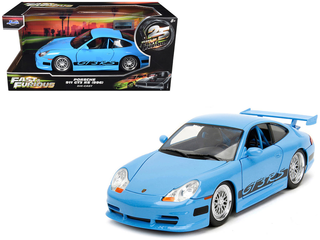 Porsche 911 GT3 RS Light Blue with Black Accents "Fast Five" (2011) Movie "25 Years of Fast & Furious" Series 1/24 Diecast Model Car by Jada-4