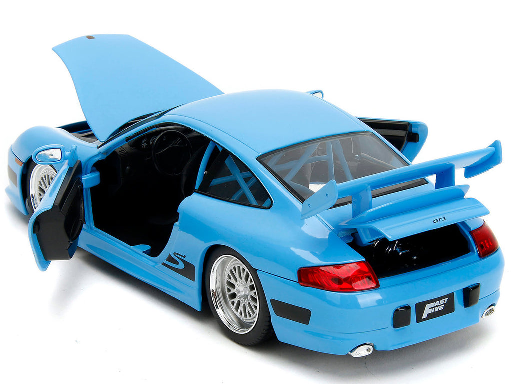 Porsche 911 GT3 RS Light Blue with Black Accents "Fast Five" (2011) Movie "25 Years of Fast & Furious" Series 1/24 Diecast Model Car by Jada-3