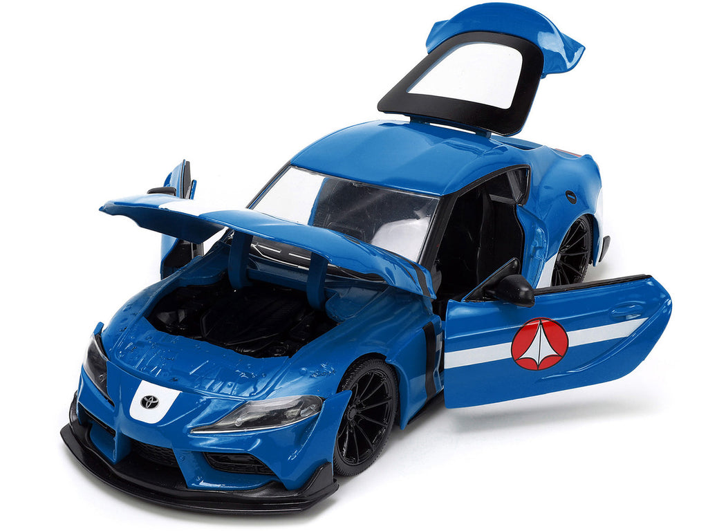 2020 Toyota Supra Blue with Graphics and Max Sterling Diecast Figurine "Robotech" "Hollywood Rides" Series 1/24 Diecast Model Car by Jada-1