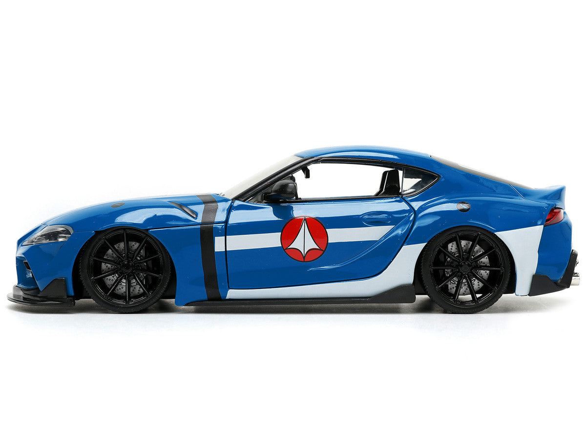 2020 Toyota Supra Blue with Graphics and Max Sterling Diecast Figurine "Robotech" "Hollywood Rides" Series 1/24 Diecast Model Car by Jada-2