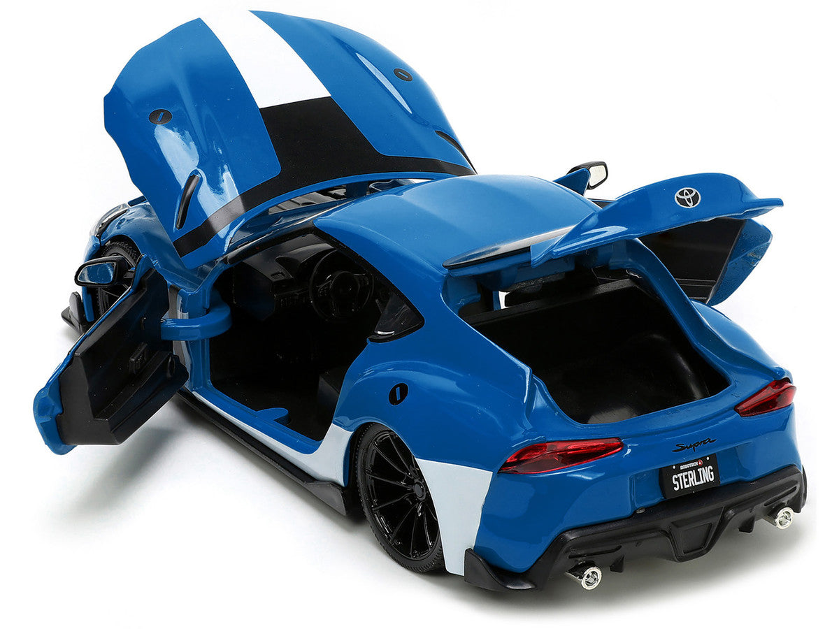 2020 Toyota Supra Blue with Graphics and Max Sterling Diecast Figurine "Robotech" "Hollywood Rides" Series 1/24 Diecast Model Car by Jada-3
