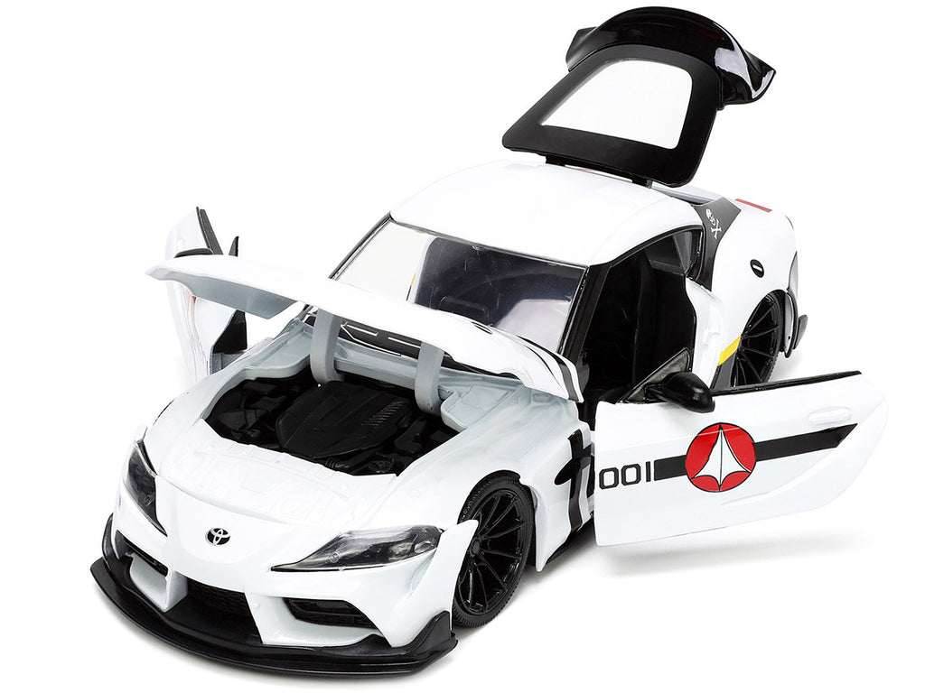 2020 Toyota Supra White and Roy Focker Diecast Figurine "Robotech" "Hollywood Rides" Series 1/24 Diecast Model Car by Jada-1