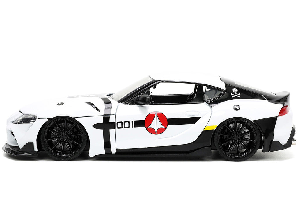 2020 Toyota Supra White and Roy Focker Diecast Figurine "Robotech" "Hollywood Rides" Series 1/24 Diecast Model Car by Jada-2