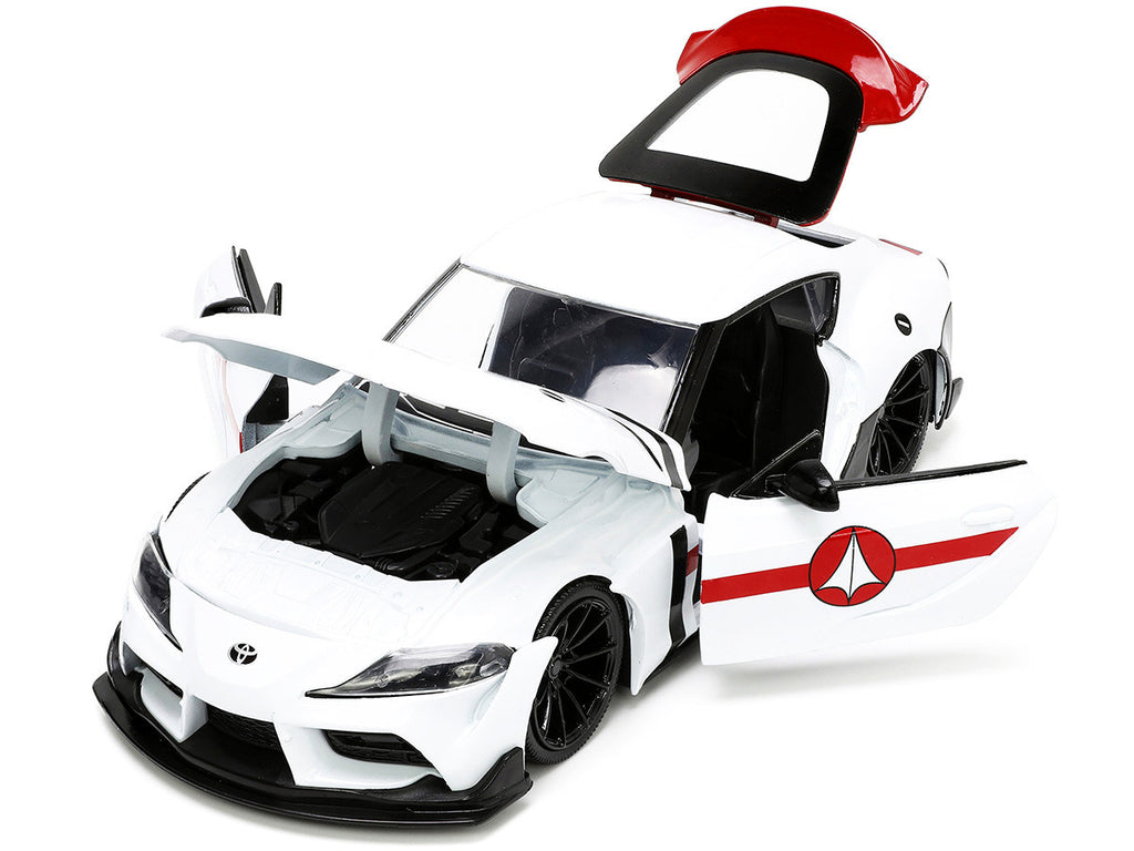 2020 Toyota Supra White and Rick Hunter Diecast Figurine "Robotech" "Hollywood Rides" Series 1/24 Diecast Model Car by Jada-1