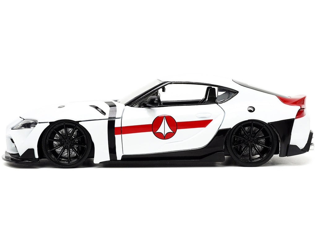 2020 Toyota Supra White and Rick Hunter Diecast Figurine "Robotech" "Hollywood Rides" Series 1/24 Diecast Model Car by Jada-2