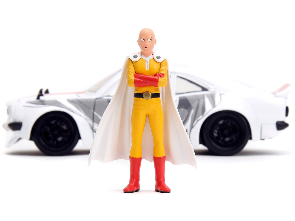 1974 Mazda RX-3 White with Red Stripe and Graphics and Saitama Diecast Figure "One Punch Man" (2015-2019) TV Series 1/24 Diecast Model Car by Jada-4