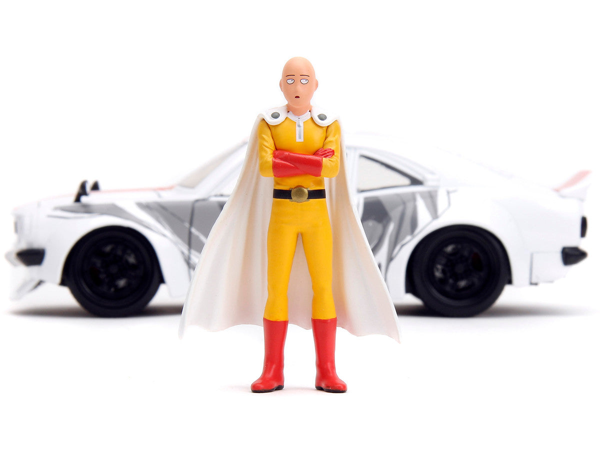 1974 Mazda RX-3 White with Red Stripe and Graphics and Saitama Diecast Figure "One Punch Man" (2015-2019) TV Series 1/24 Diecast Model Car by Jada-4