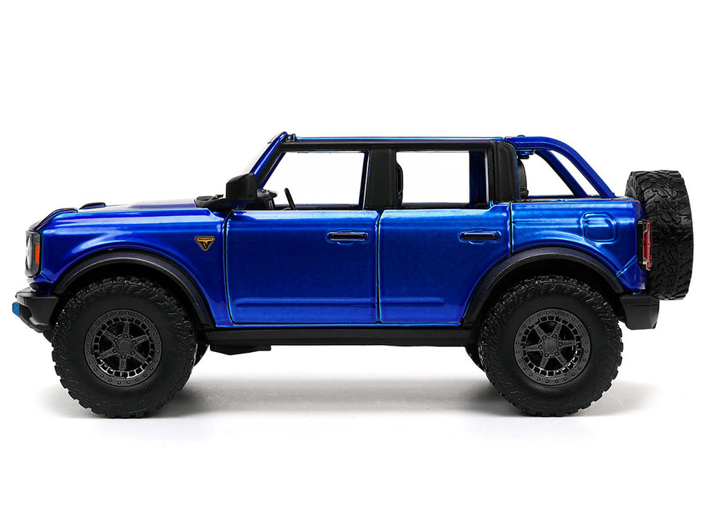 2021 Ford Bronco Open-Top Candy Blue Metallic with Extra Wheels "Just Trucks" Series 1/24 Diecast Model Car by Jada-1