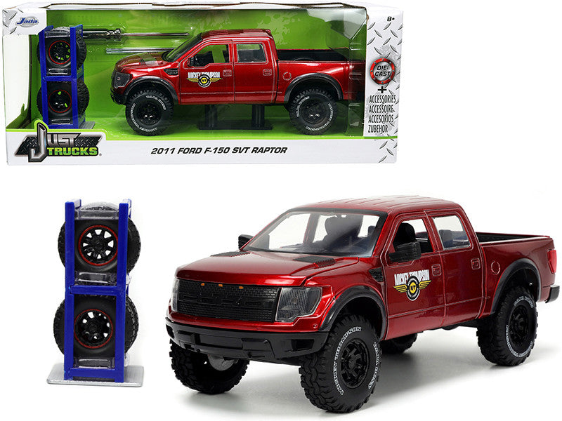 2011 Ford F-150 SVT Raptor Pickup Truck Candy Red Metallic "Mickey Thompson Tires & Wheels" with Extra Wheels "Just Trucks" Series 1/24 Diecast Model Car by Jada-0
