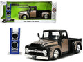 1956 Ford F-100 Pickup Truck Matt Black and Champagne with Flames with Extra Wheels "Just Trucks" Series 1/24 Diecast Model Car by Jada-0