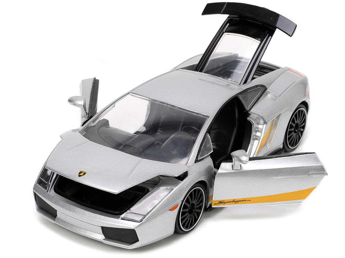 Lamborghini Gallardo Superleggera Silver Metallic with Yellow Stripes "Hyper-Spec" Series 1/24 Diecast Model Car by Jada-1