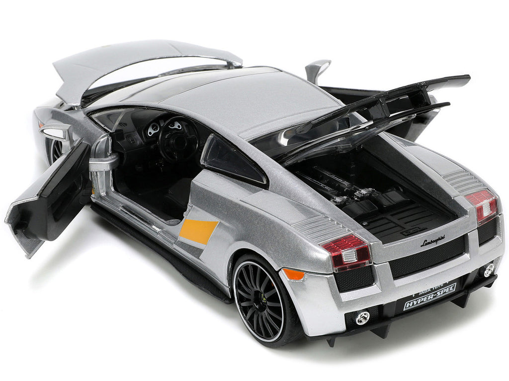 Lamborghini Gallardo Superleggera Silver Metallic with Yellow Stripes "Hyper-Spec" Series 1/24 Diecast Model Car by Jada-2