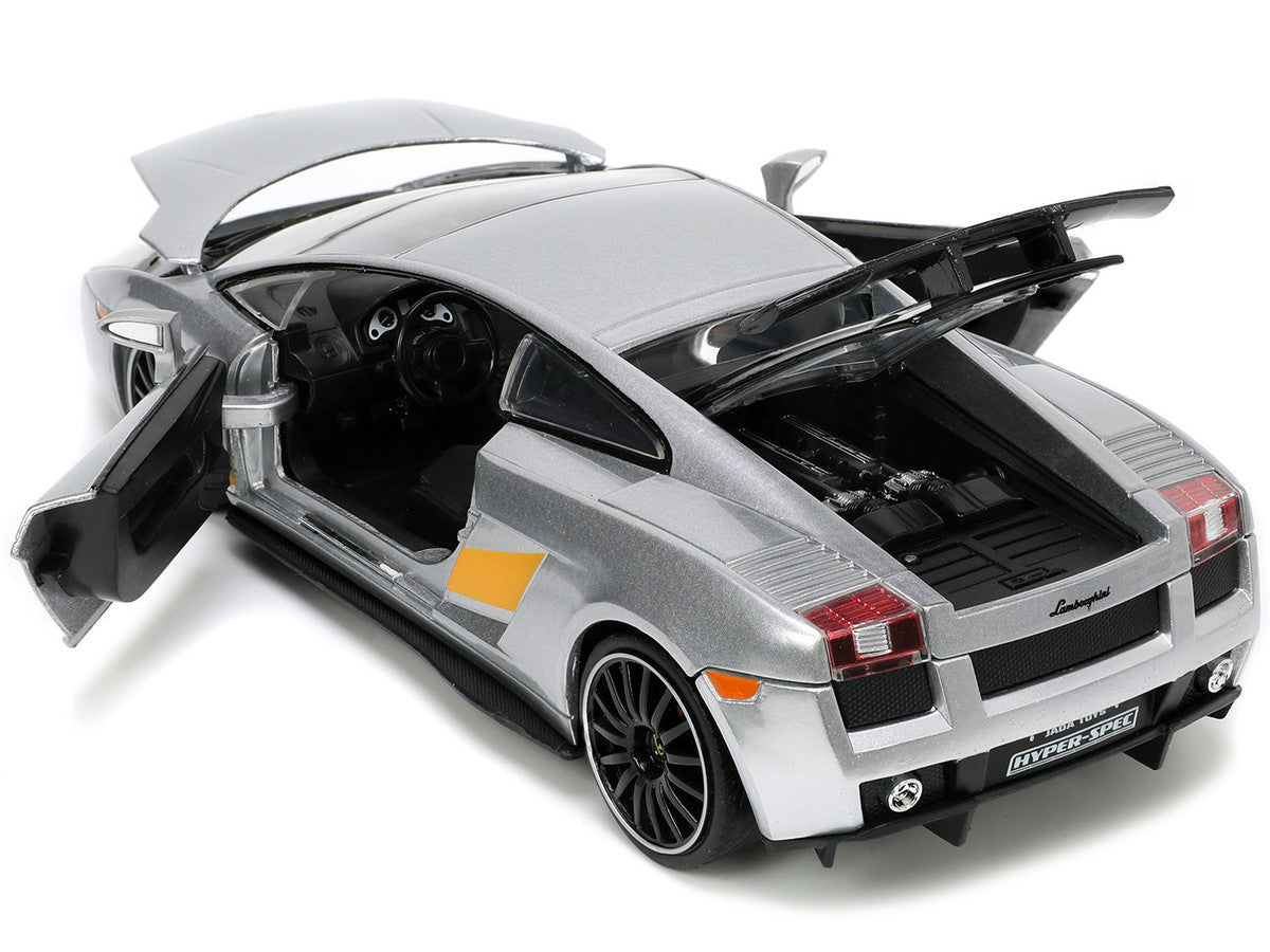 Lamborghini Gallardo Superleggera Silver Metallic with Yellow Stripes "Hyper-Spec" Series 1/24 Diecast Model Car by Jada-2