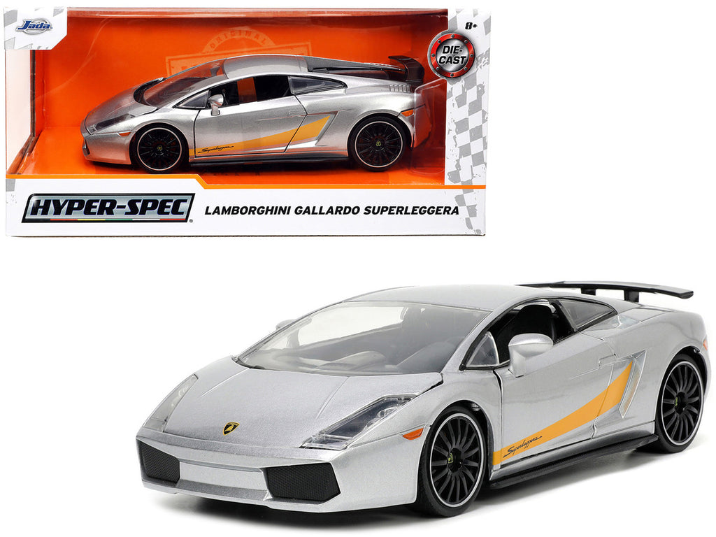 Lamborghini Gallardo Superleggera Silver Metallic with Yellow Stripes "Hyper-Spec" Series 1/24 Diecast Model Car by Jada-0