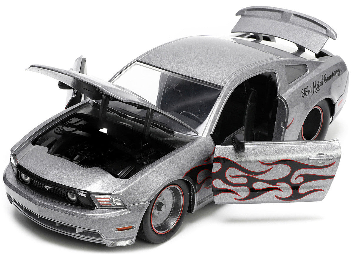 2010 Ford Mustang GT Gray Metallic with Flames "Ford Motor Company" "Bigtime Muscle" Series 1/24 Diecast Model Car by Jada-1