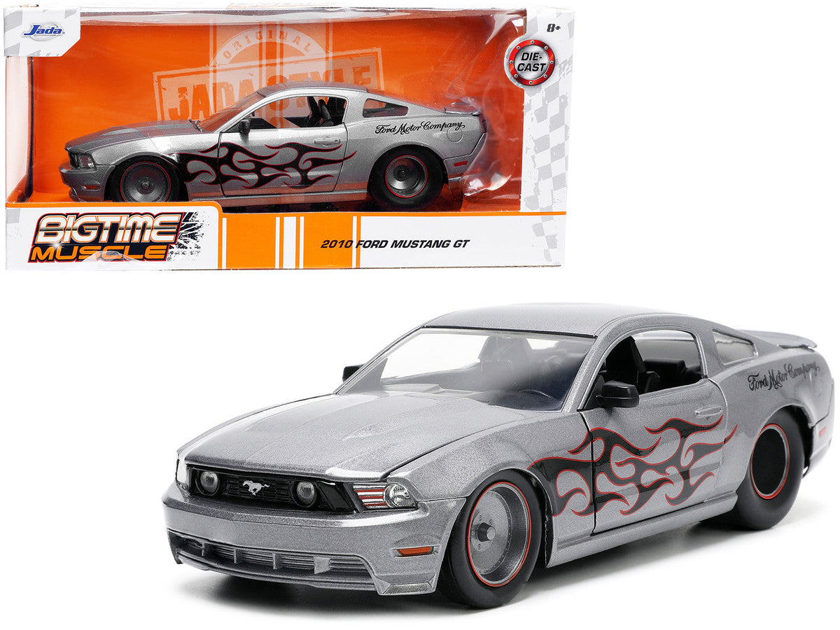 2010 Ford Mustang GT Gray Metallic with Flames "Ford Motor Company" "Bigtime Muscle" Series 1/24 Diecast Model Car by Jada-0