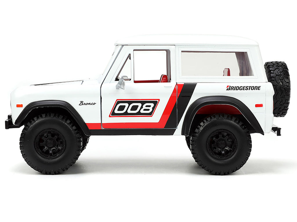 1973 Ford Bronco #008 White with Red and Black Stripes and Red Interior with Extra Wheels "Just Trucks" Series 1/24 Diecast Model Car by Jada-2