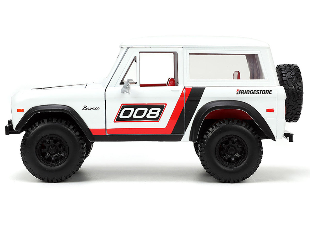 1973 Ford Bronco #008 White with Red and Black Stripes and Red Interior with Extra Wheels "Just Trucks" Series 1/24 Diecast Model Car by Jada-2