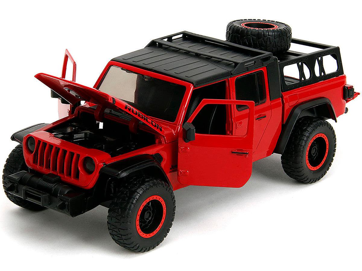 2020 Jeep Gladiator Rubicon Pickup Truck Red with Black Top and Extra Wheels "Just Trucks" Series 1/24 Diecast Model Car by Jada-3