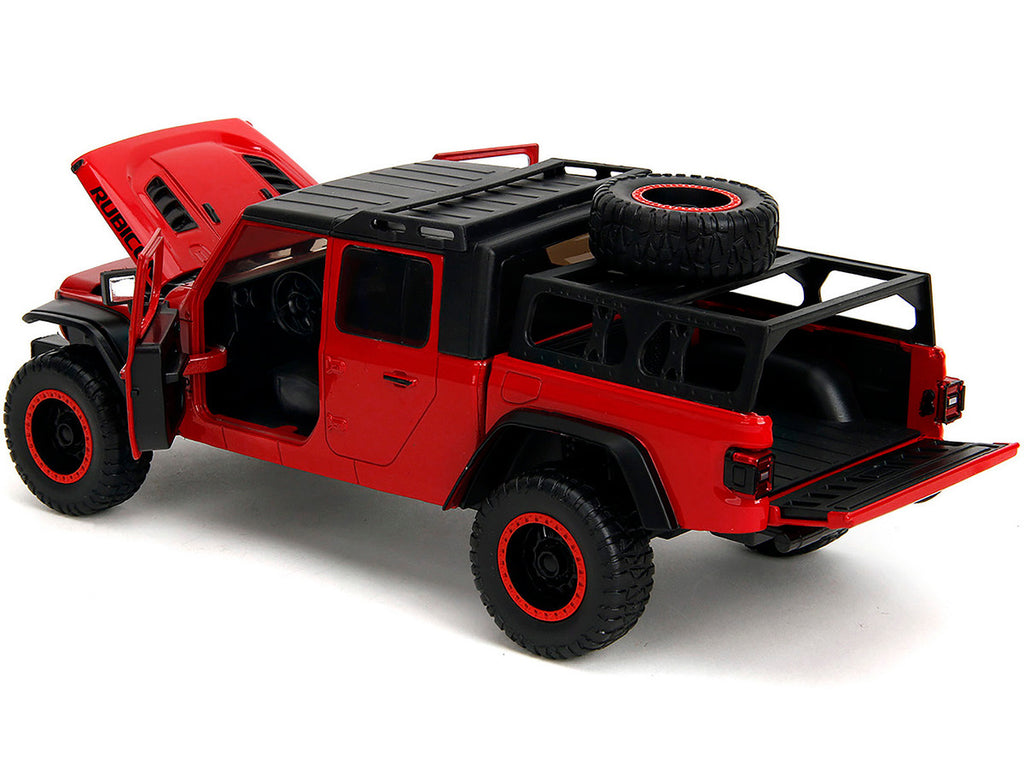 2020 Jeep Gladiator Rubicon Pickup Truck Red with Black Top and Extra Wheels "Just Trucks" Series 1/24 Diecast Model Car by Jada-1
