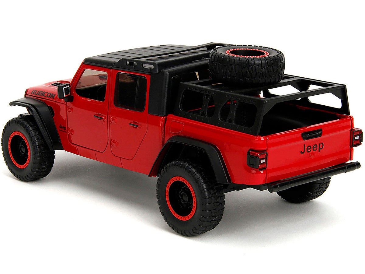 2020 Jeep Gladiator Rubicon Pickup Truck Red with Black Top and Extra Wheels "Just Trucks" Series 1/24 Diecast Model Car by Jada-2