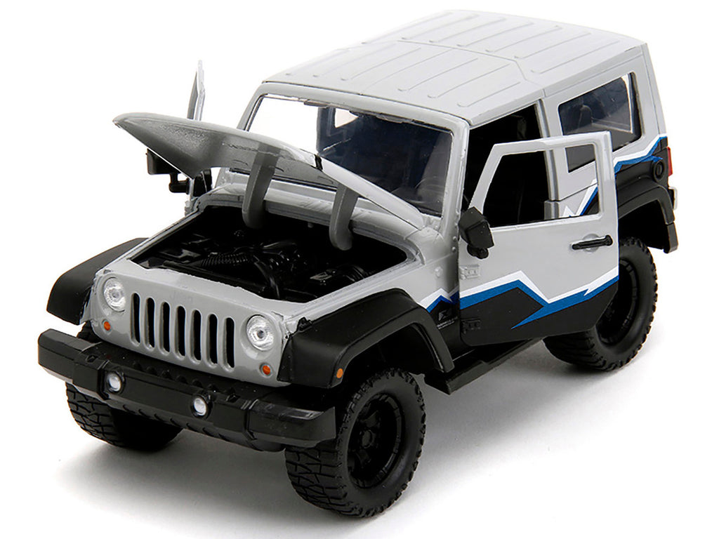 2007 Jeep Wrangler Gray and Black with Blue and White Stripes with Extra Wheels "Just Trucks" Series 1/24 Diecast Model Car by Jada-1