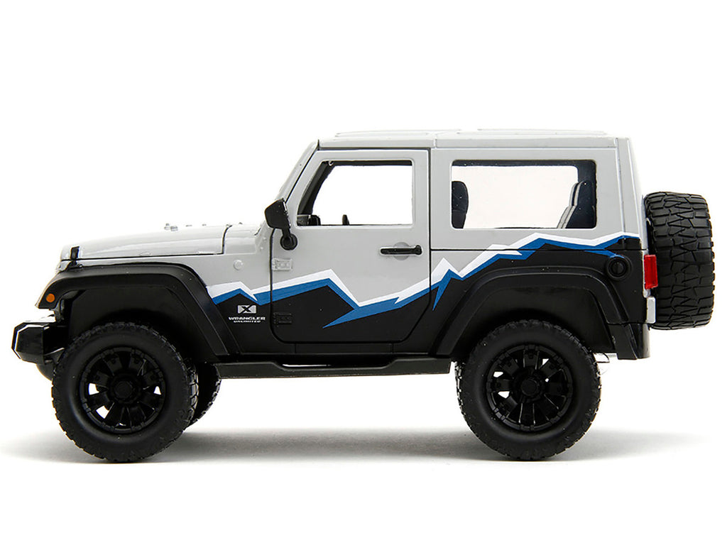 2007 Jeep Wrangler Gray and Black with Blue and White Stripes with Extra Wheels "Just Trucks" Series 1/24 Diecast Model Car by Jada-4