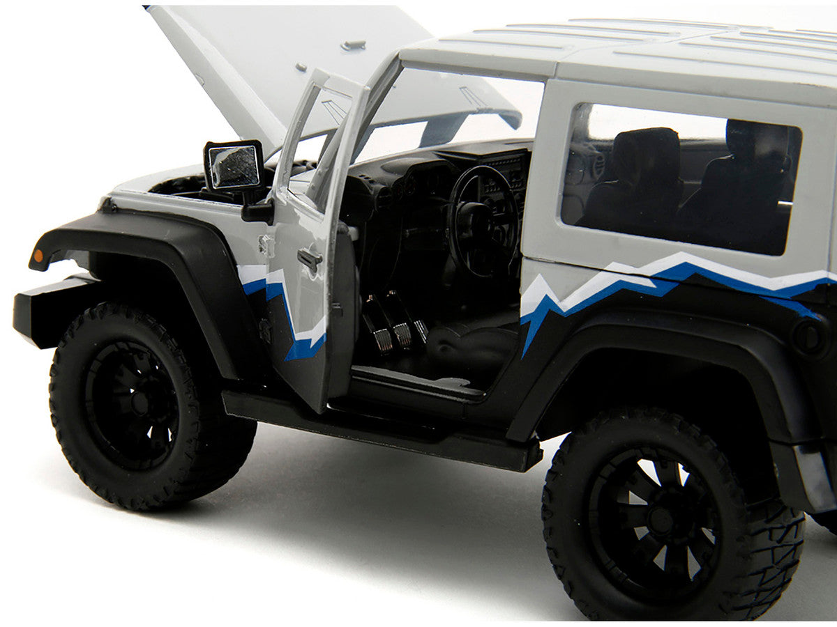 2007 Jeep Wrangler Gray and Black with Blue and White Stripes with Extra Wheels "Just Trucks" Series 1/24 Diecast Model Car by Jada-2