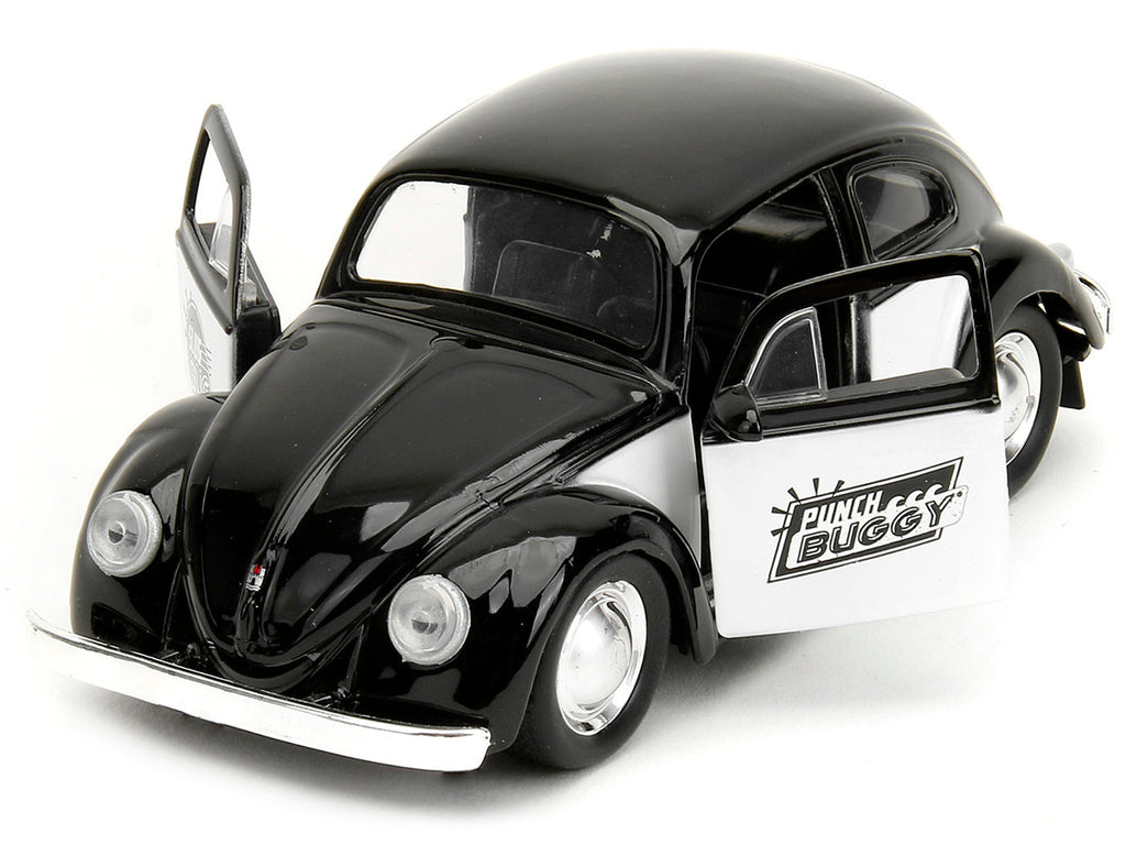 1959 Volkswagen Beetle "Punch Buggy" Black and White and Boxing Gloves Accessory "Punch Buggy" Series 1/32 Diecast Model Car by Jada-2