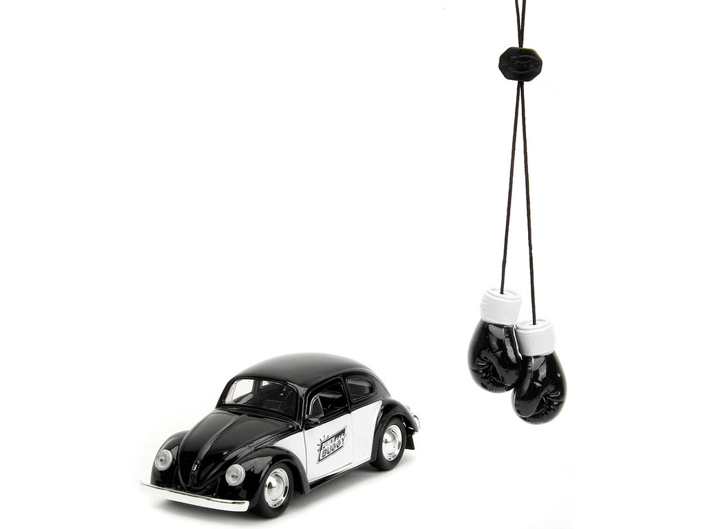 1959 Volkswagen Beetle "Punch Buggy" Black and White and Boxing Gloves Accessory "Punch Buggy" Series 1/32 Diecast Model Car by Jada-1