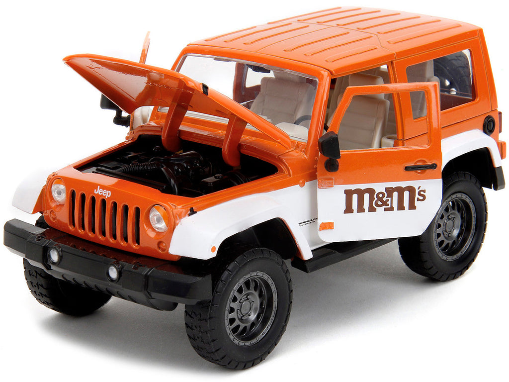 2007 Jeep Wrangler Orange Metallic and White and Orange M&M Diecast Figure "M&M's" "Hollywood Rides" Series 1/24 Diecast Model Car by Jada-1