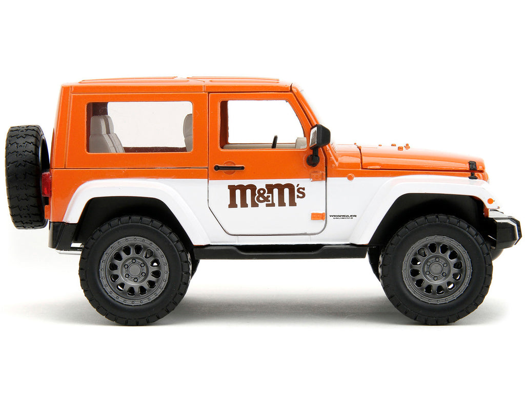 2007 Jeep Wrangler Orange Metallic and White and Orange M&M Diecast Figure "M&M's" "Hollywood Rides" Series 1/24 Diecast Model Car by Jada-2